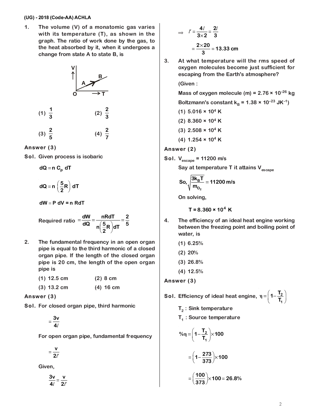 NEET 2018 Question Paper With Solutions Code-AA - Page 2