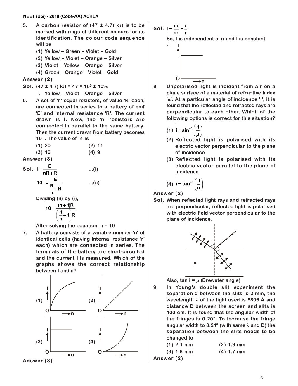 NEET 2018 Question Paper With Solutions Code-AA - Page 3