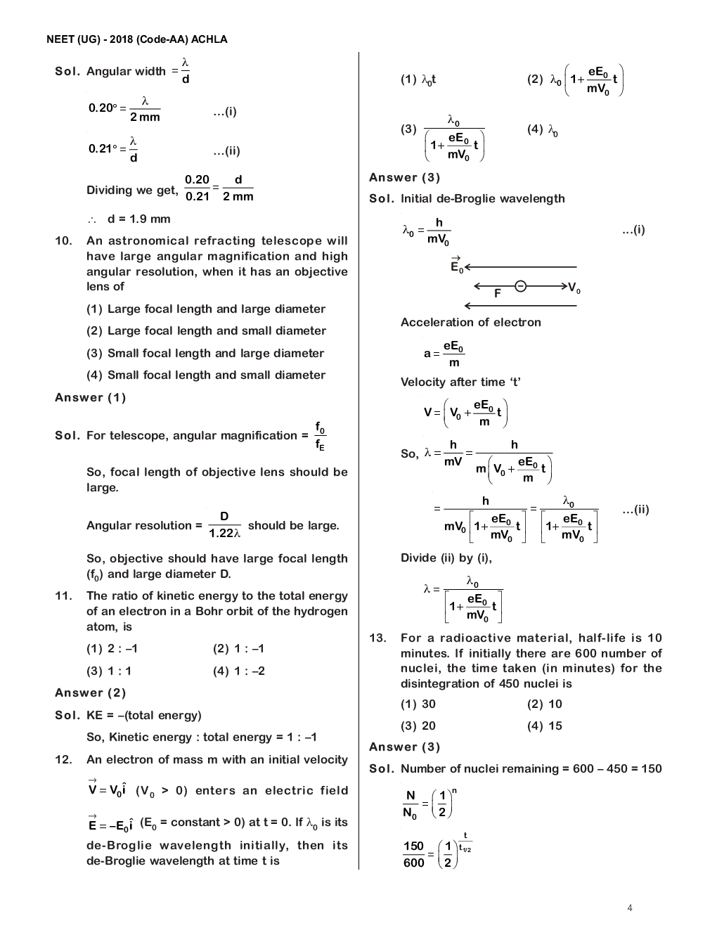 NEET 2018 Question Paper With Solutions Code-AA - Page 4