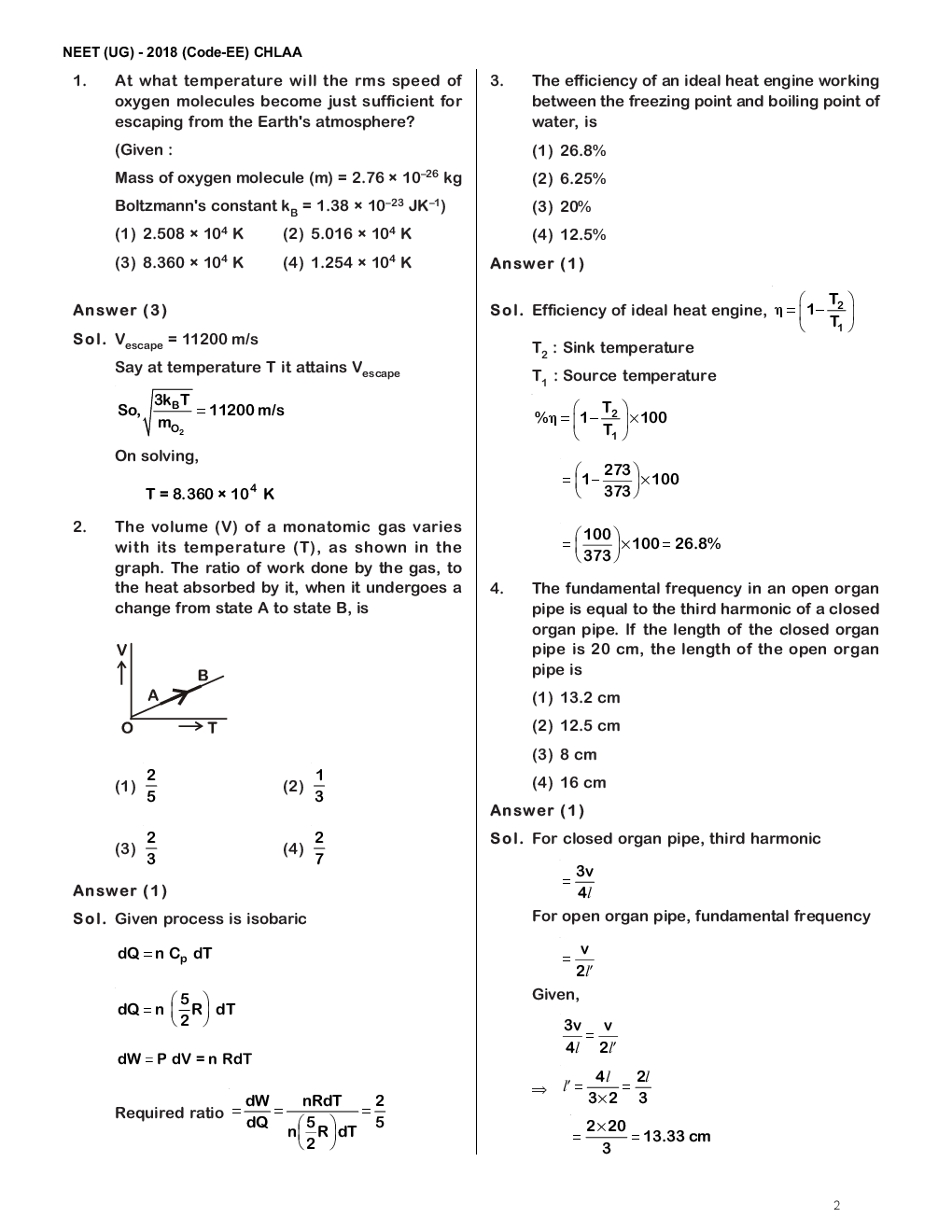 NEET 2018 Question Paper With Solutions Code-EE - Page 2