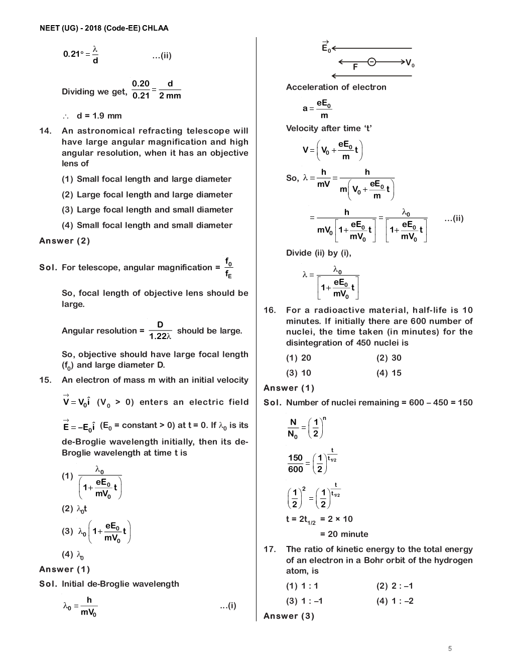 NEET 2018 Question Paper With Solutions Code-EE - Page 5