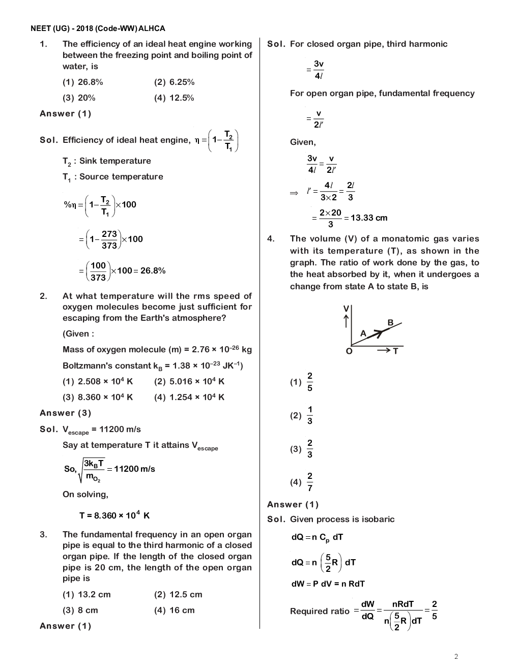 NEET 2018 Question Paper With Solutions Code-WW - Page 2