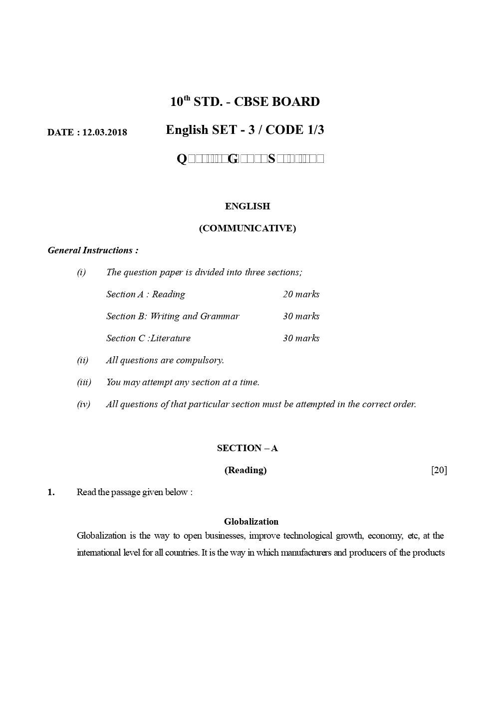 CBSE English (Communicative) Question Papers With Solutions For Class X (2017 & 2018) - Page 2