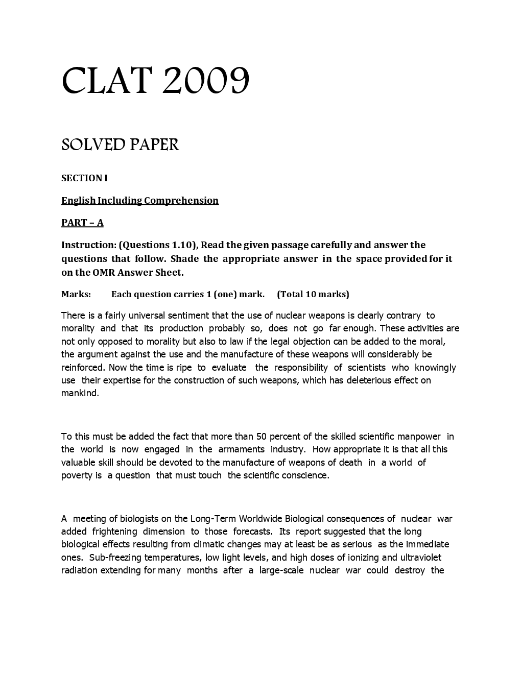 CLAT Question Paper With Answer 2009 - Page 2