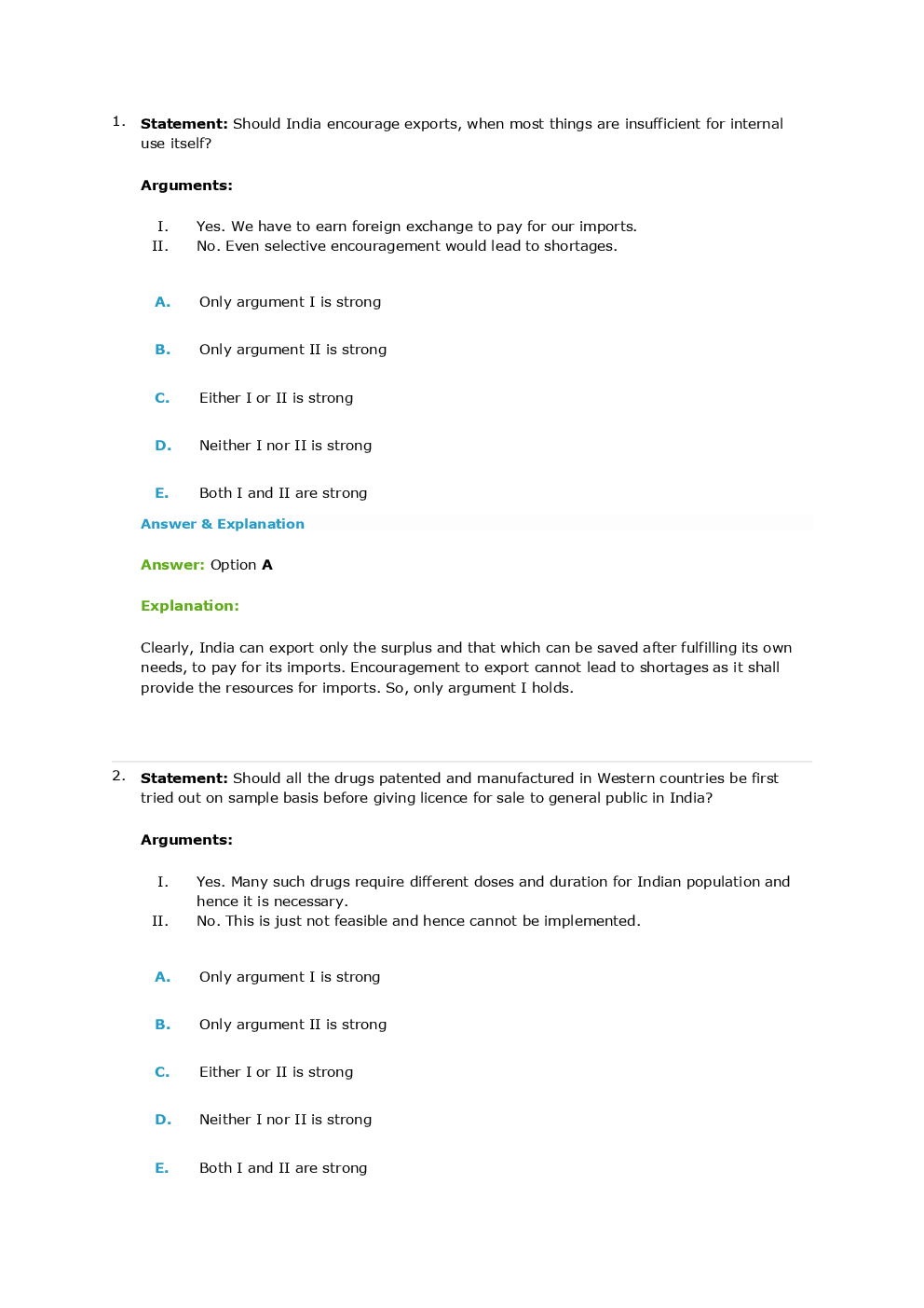 Statement And Argument Questions And Answers For CLAT - Page 4