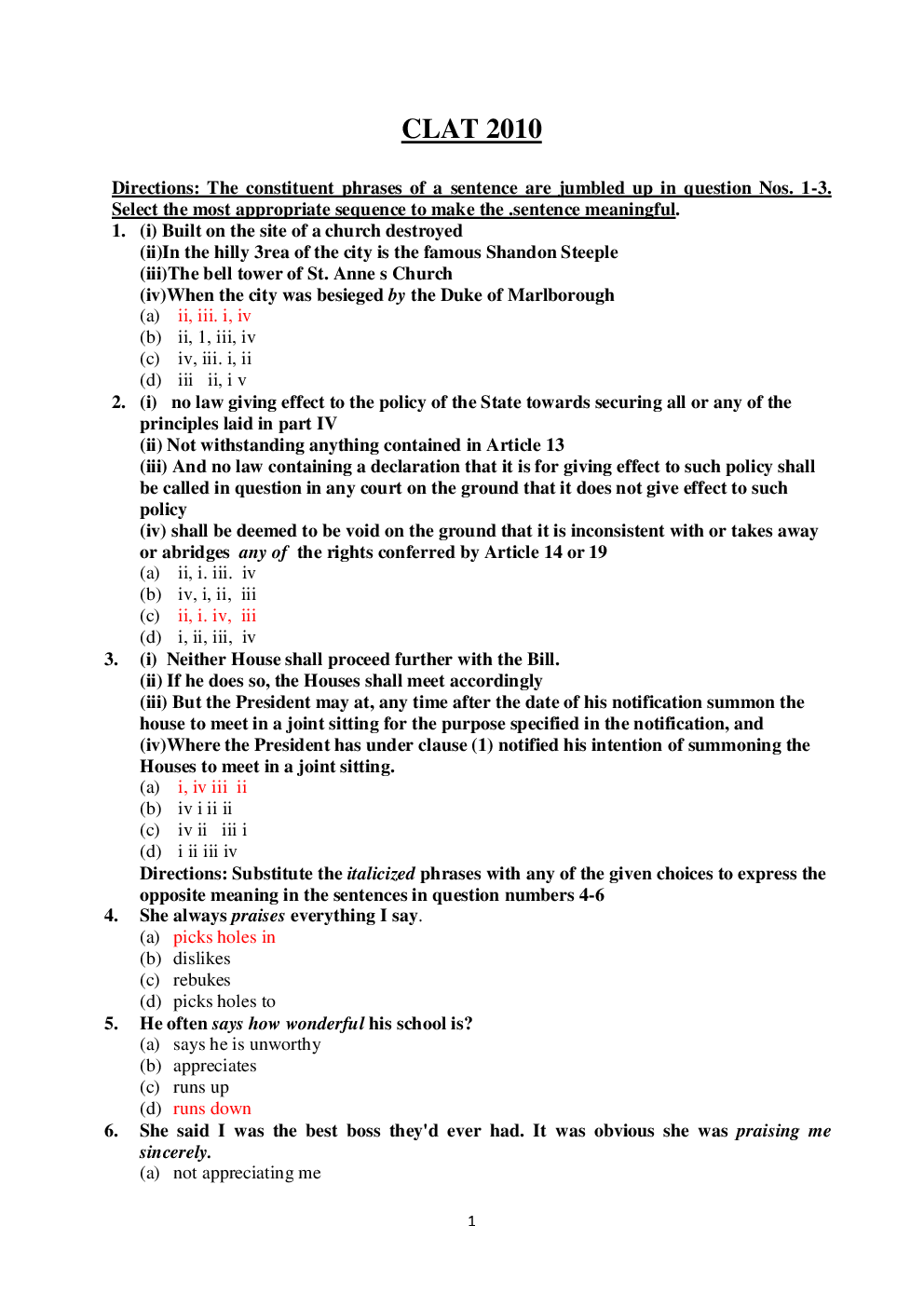 CLAT Question Paper With Answer 2010 - Page 2
