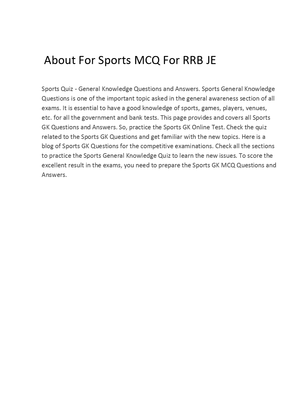 Sports MCQ For RRB JE - Page 3