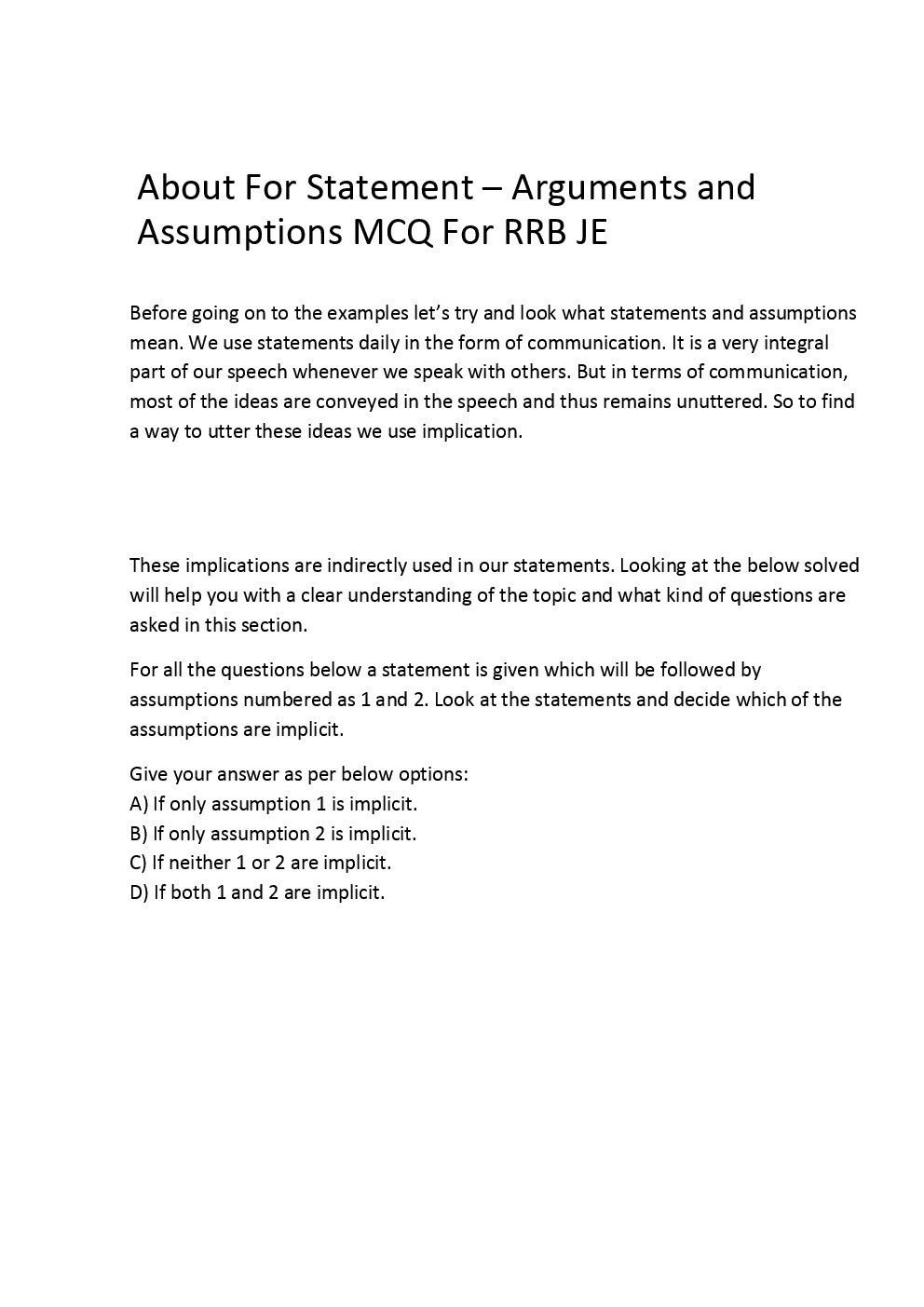 Statement – Arguments and Assumptions MCQ For RRB JE - Page 3