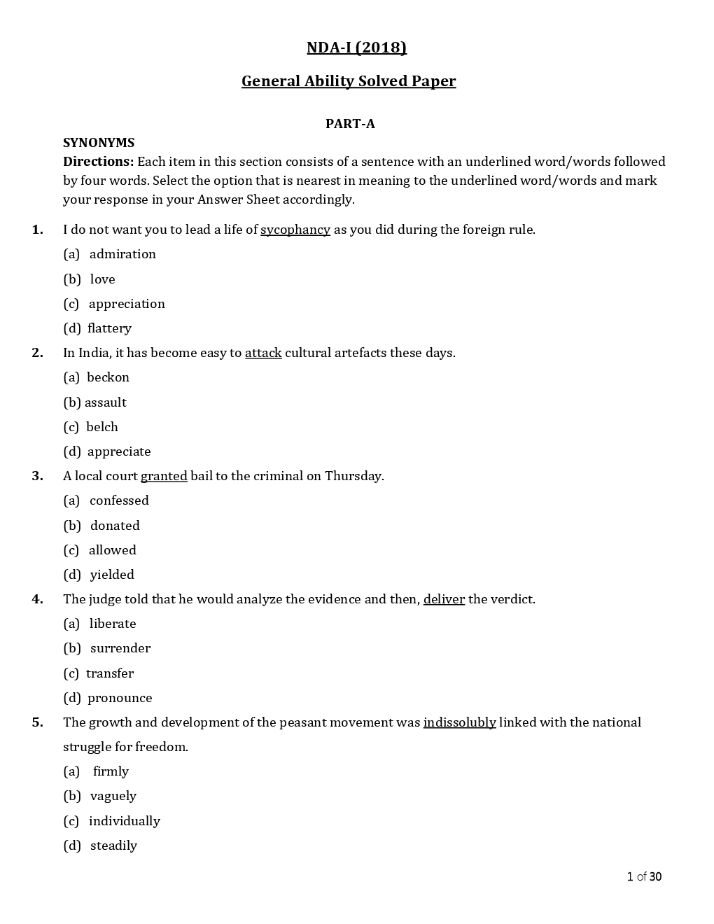 NDA-I General Ability Test Question Paper With Answer Key (2018) - Page 2