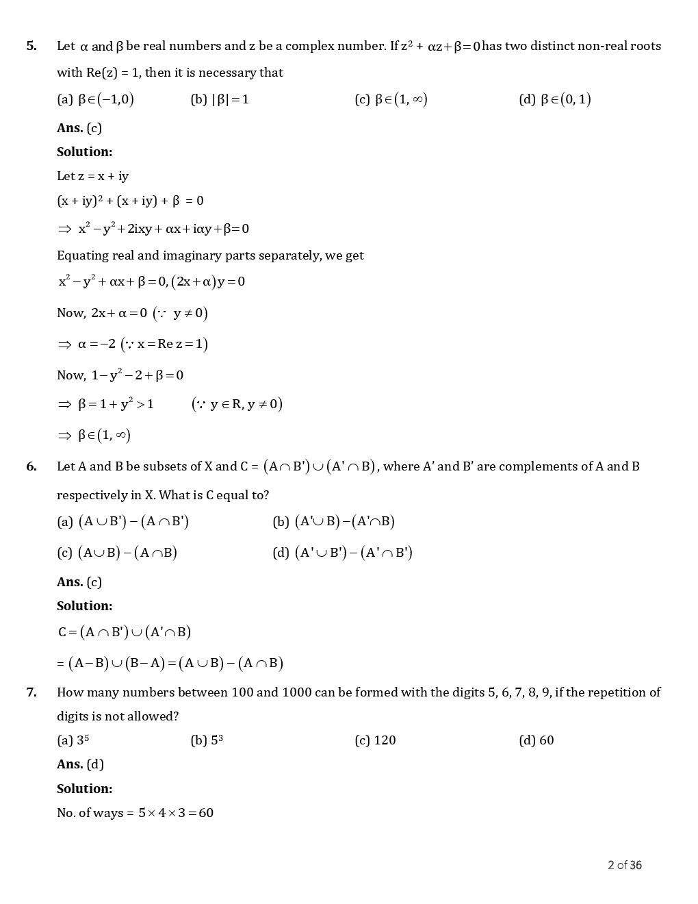 NDA-I Mathematics Question Paper With Solutions (2018) - Page 3