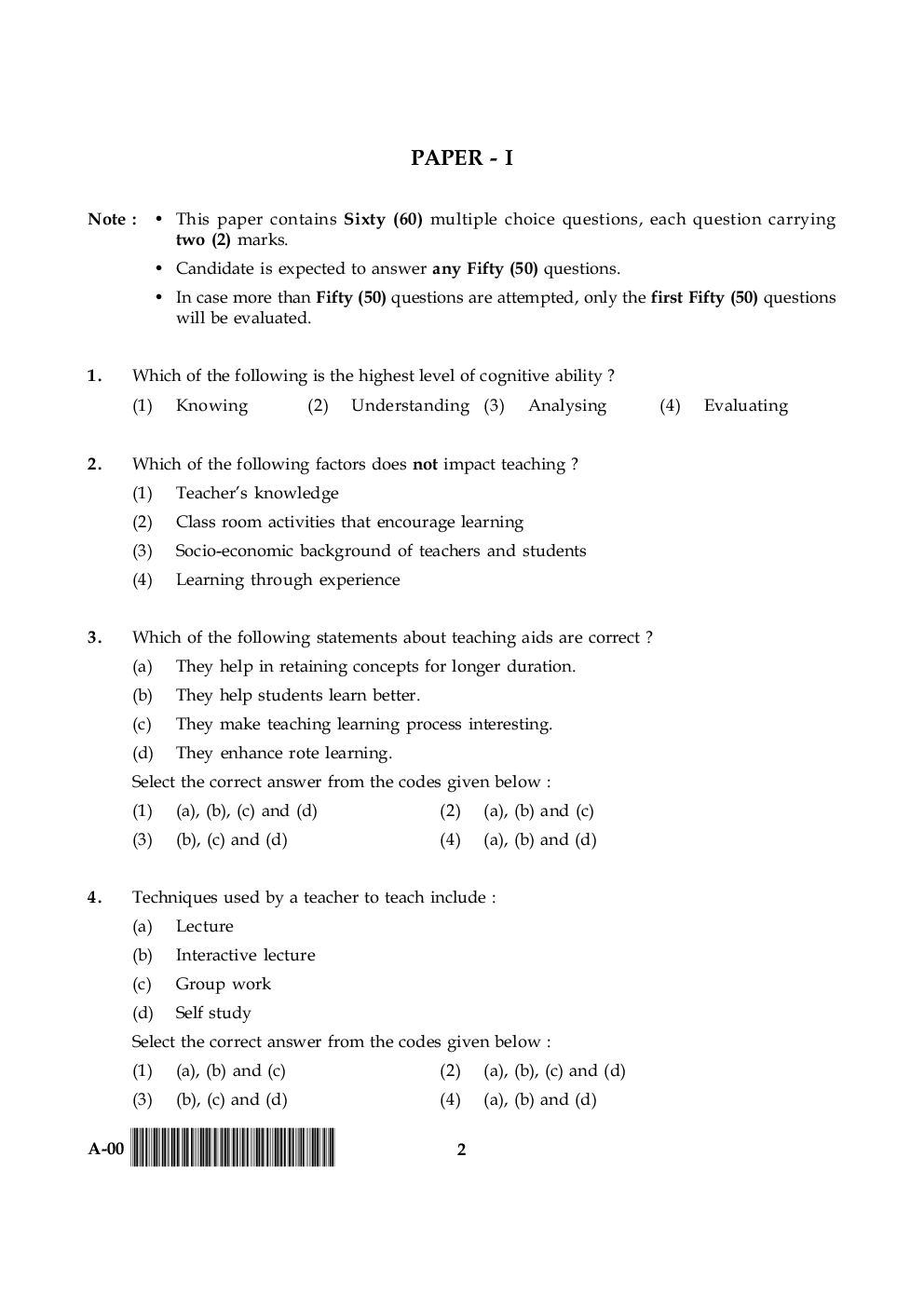UGC NET Previous Paper With Answer Paper-I June 2015 - Page 2