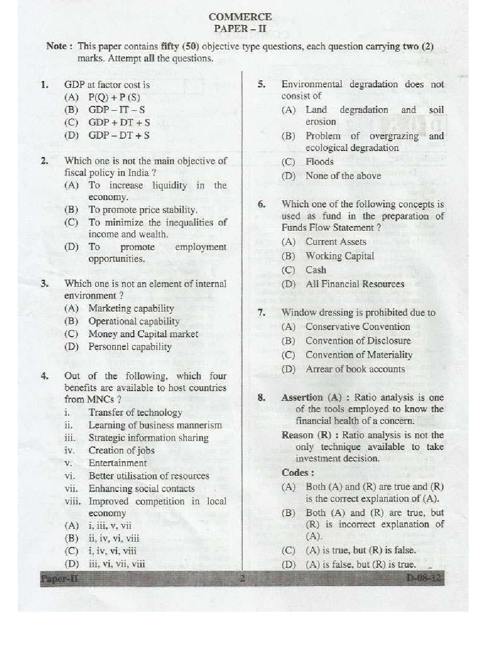 Commerce Previous Year Paper With Answer (2012-2017) For UGC NET - Page 1