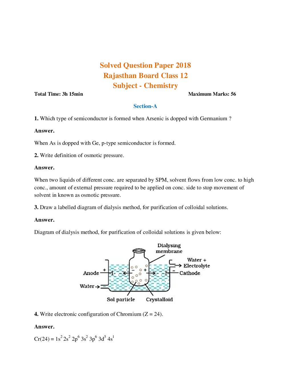 Rajasthan Board Class 12 Chemistry Solved Paper 2018 - Page 2