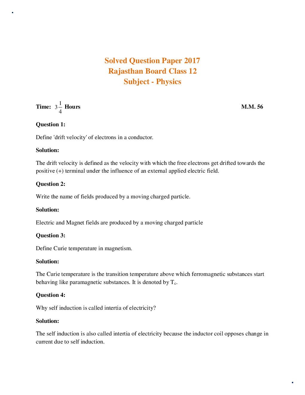 Rajasthan Board Class 12 Physics Solved Paper 2017 - Page 2