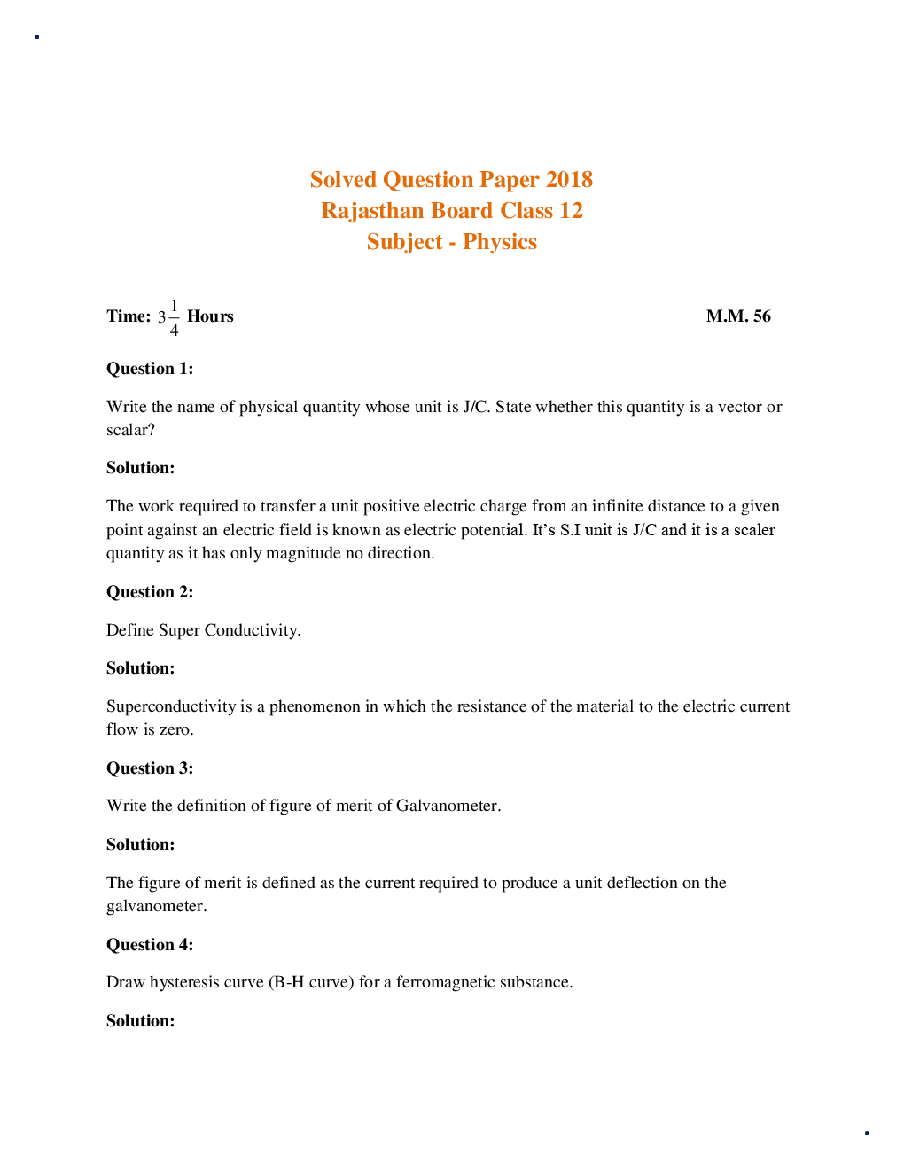 Rajasthan Board Class 12 Physics Solved Paper 2018 - Page 2