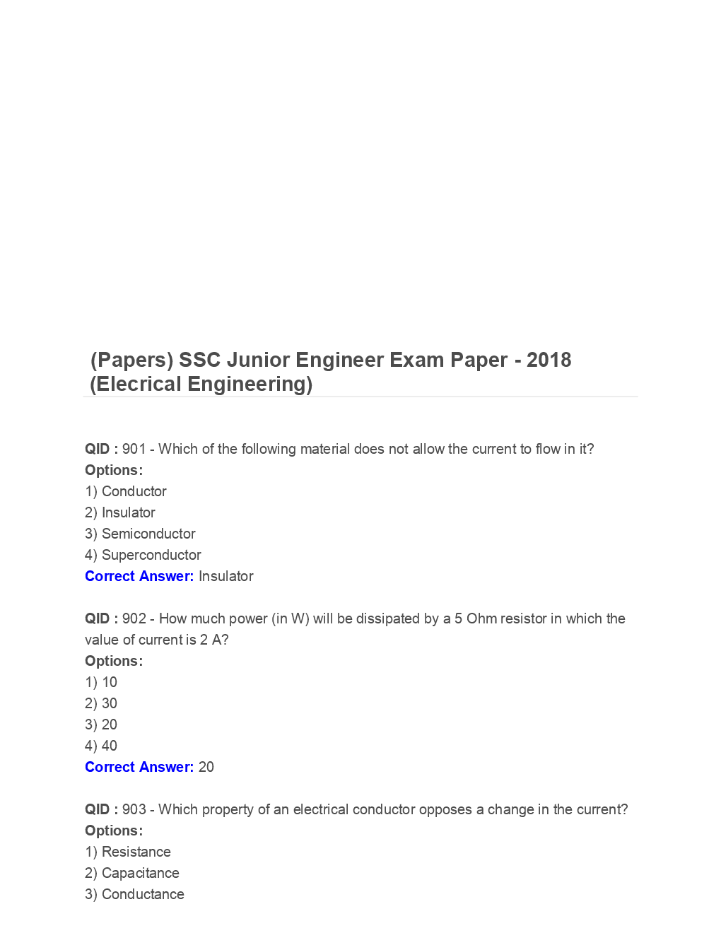 SSC Junior Engineer Electrical Engineering 2018 Paper-1 - Page 2