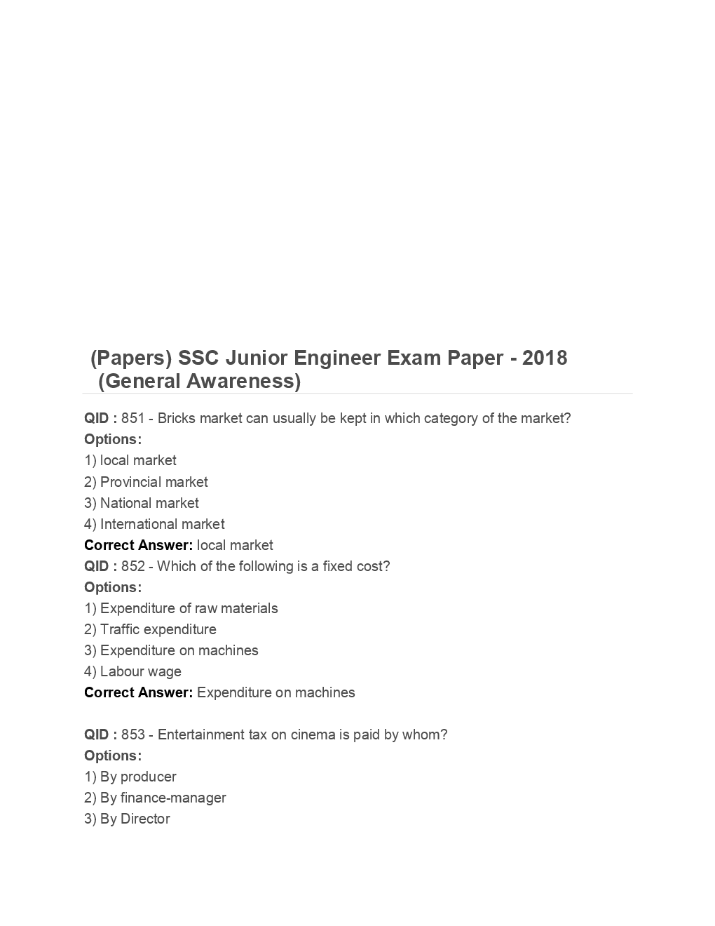 SSC Junior Engineer General Awareness Engineering 2018 Paper-3 - Page 2