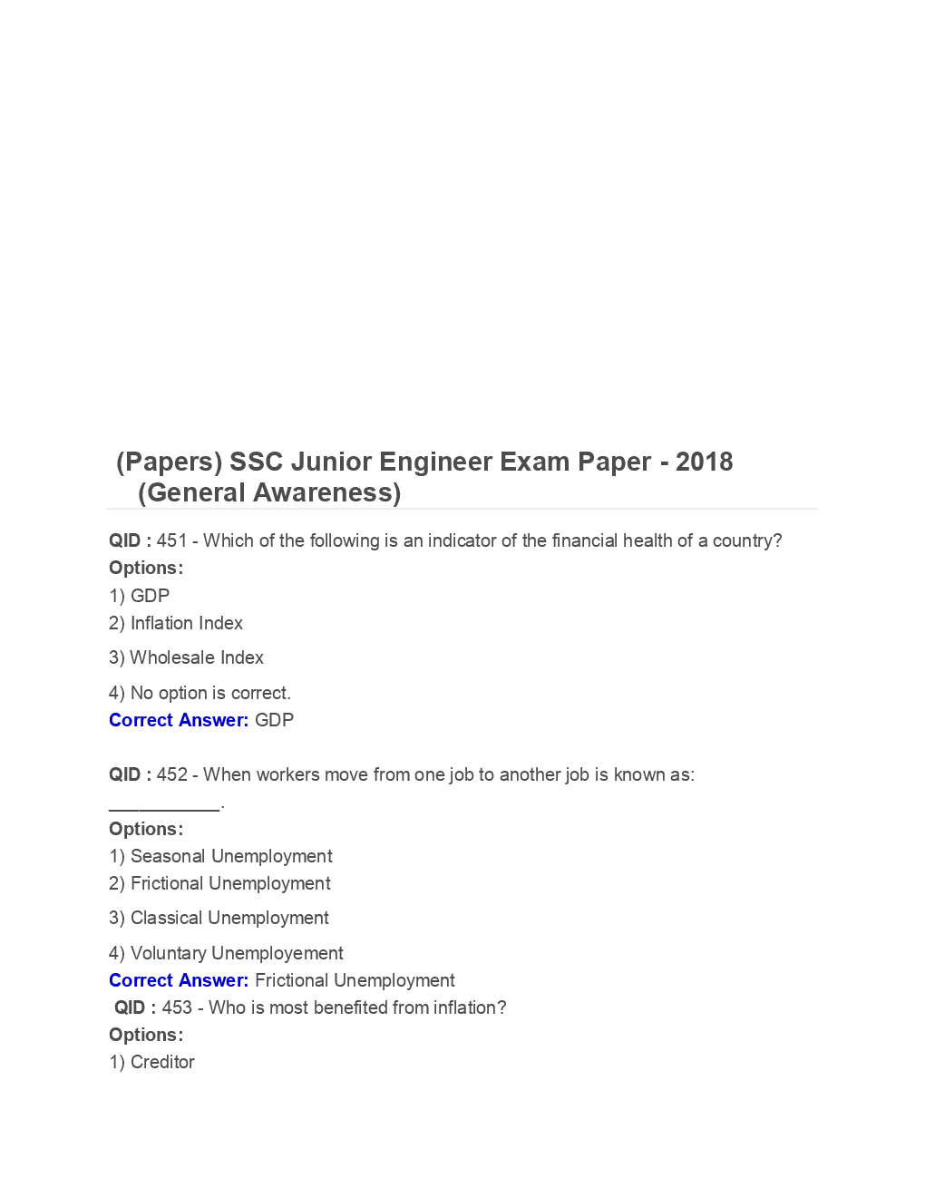 SSC Junior Engineer General Awareness Engineering 2018 Paper-4 - Page 2