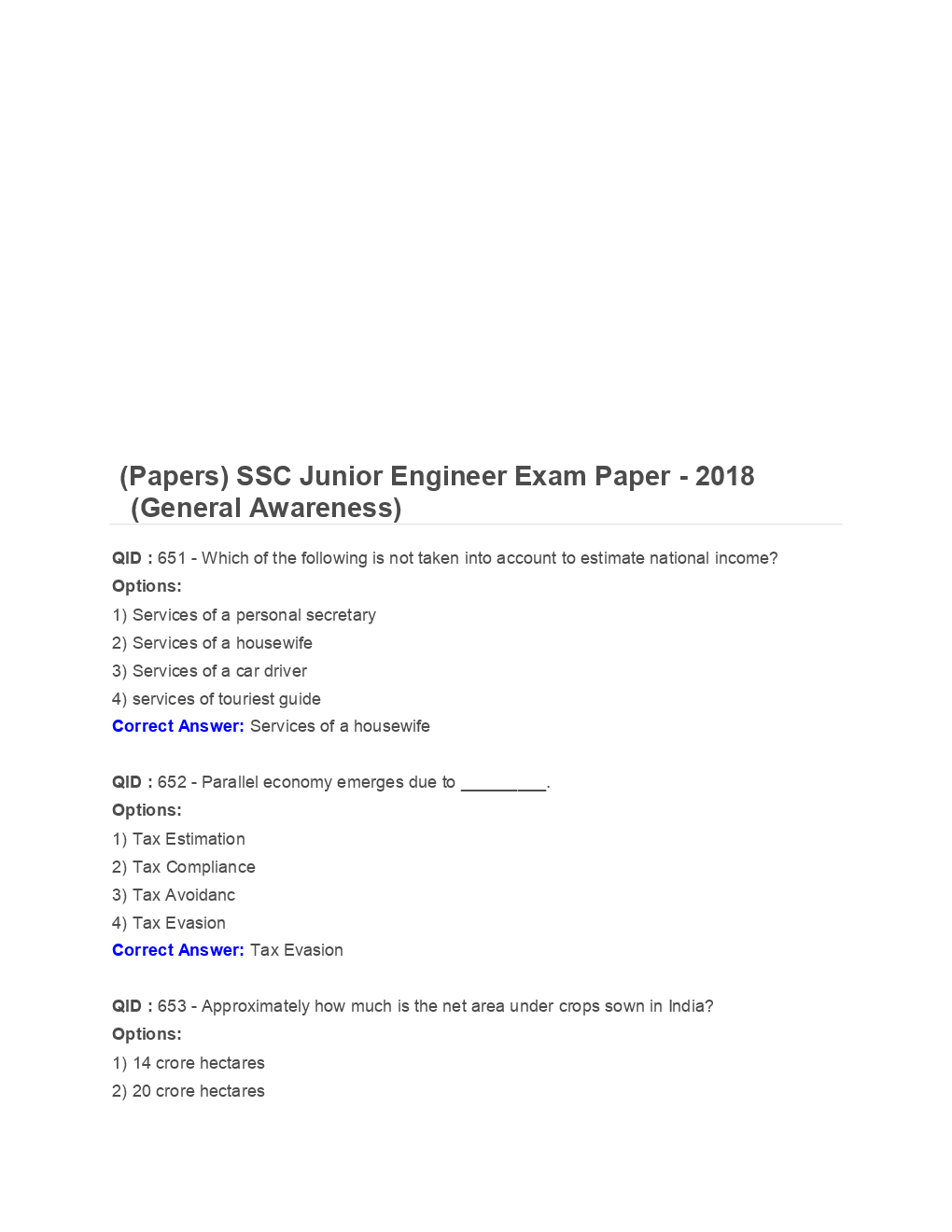 SSC Junior Engineer General Awareness Engineering 2018 Paper-5 - Page 2