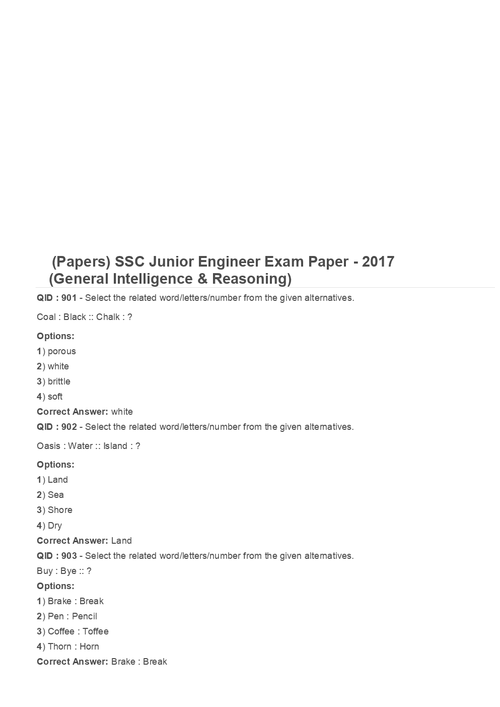 SSC Junior Engineer General Intelligence And Reasoning 2017 Paper-1 - Page 2