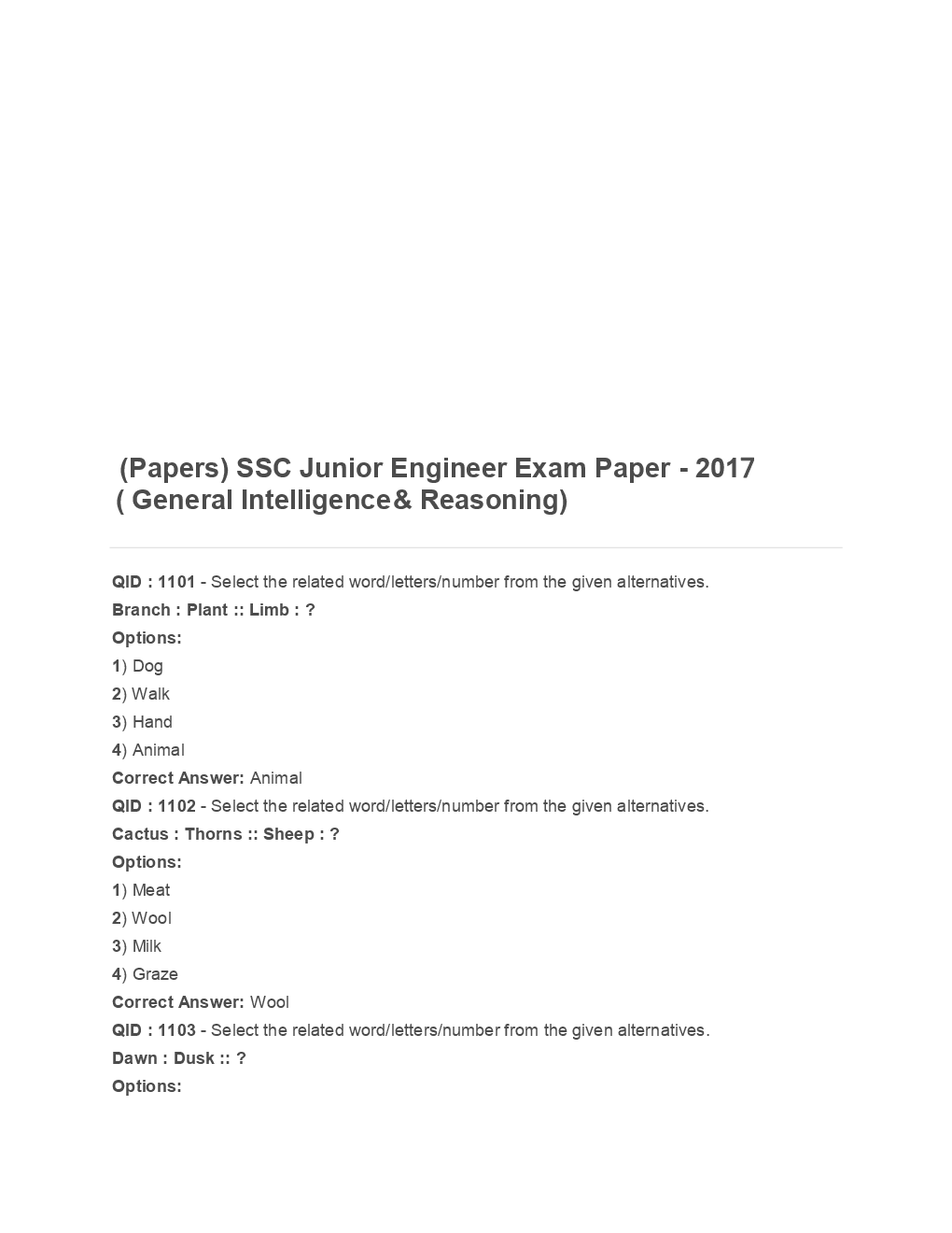 SSC Junior Engineer General Intelligence And Reasoning 2017 Paper-2 - Page 2
