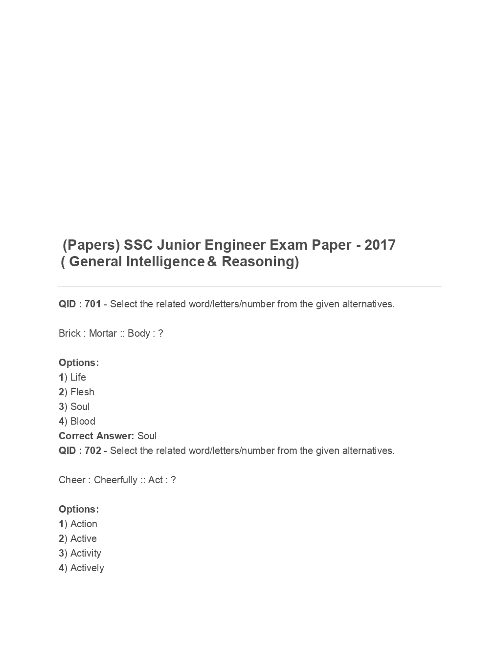 SSC Junior Engineer General Intelligence And Reasoning 2017 Paper-3 - Page 2
