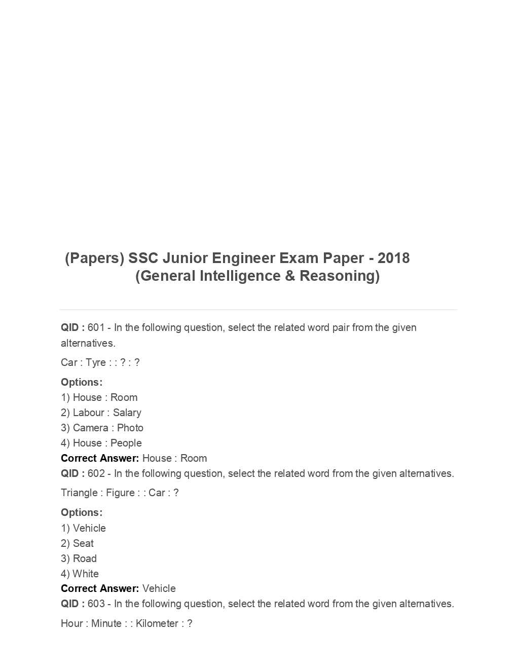 SSC Junior Engineer General Intelligence And Reasoning 2018 Paper-1 - Page 2