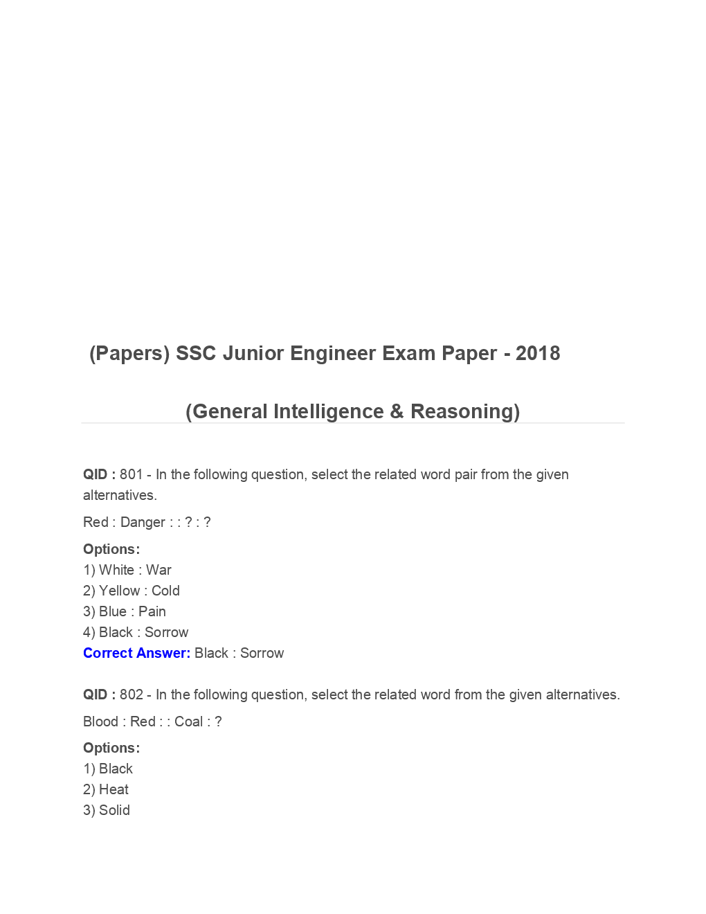 SSC Junior Engineer General Intelligence And Reasoning 2018 Paper-2 - Page 2
