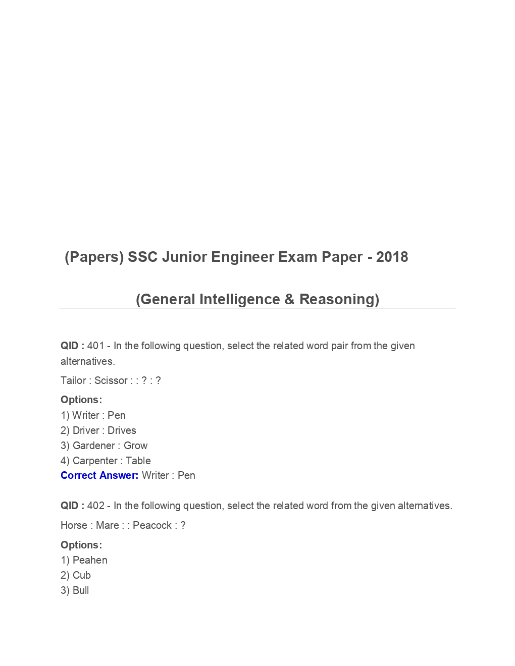 SSC Junior Engineer General Intelligence And Reasoning 2018 Paper-3 - Page 2