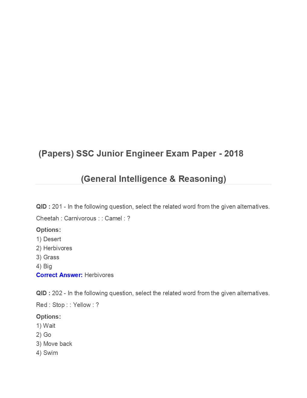 SSC Junior Engineer General Intelligence And Reasoning 2018 Paper-5 - Page 2