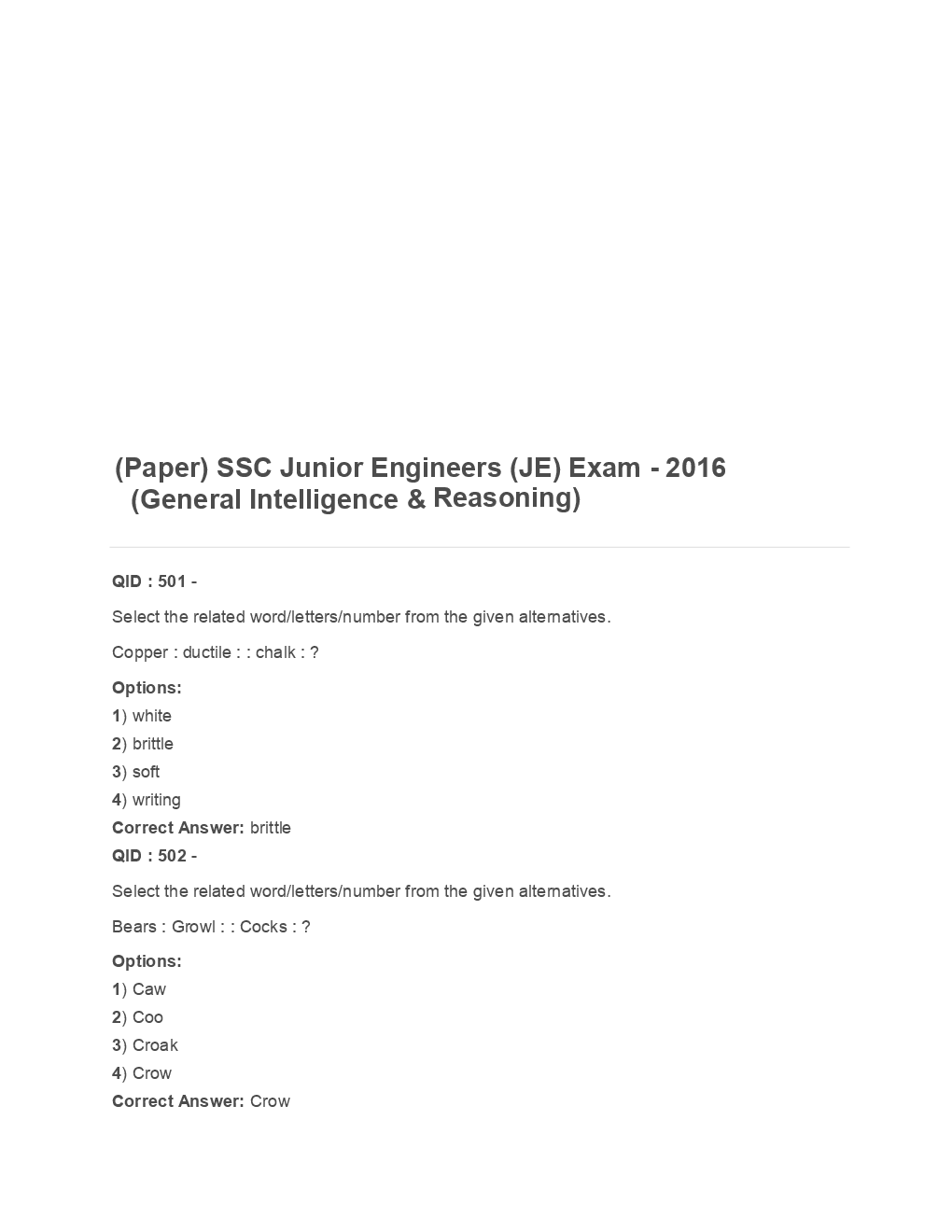 SSC Junior Engineer General Intelligence And Reasoning 2016 Paper-1 - Page 2