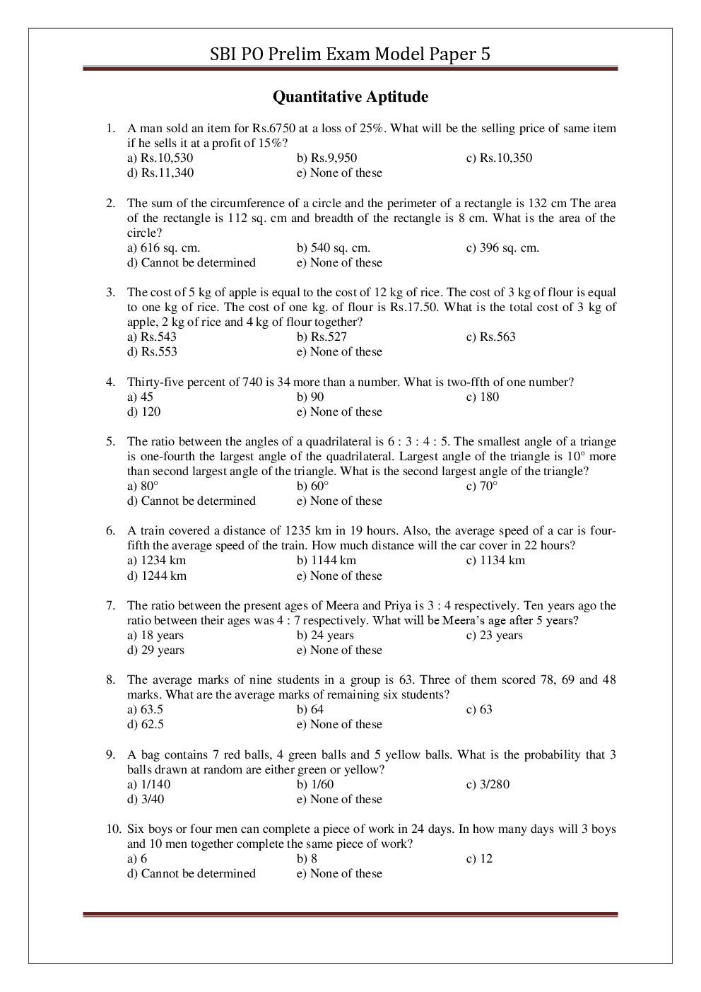 SBI PO Pre Model Paper With Answer Set-5 - Page 2