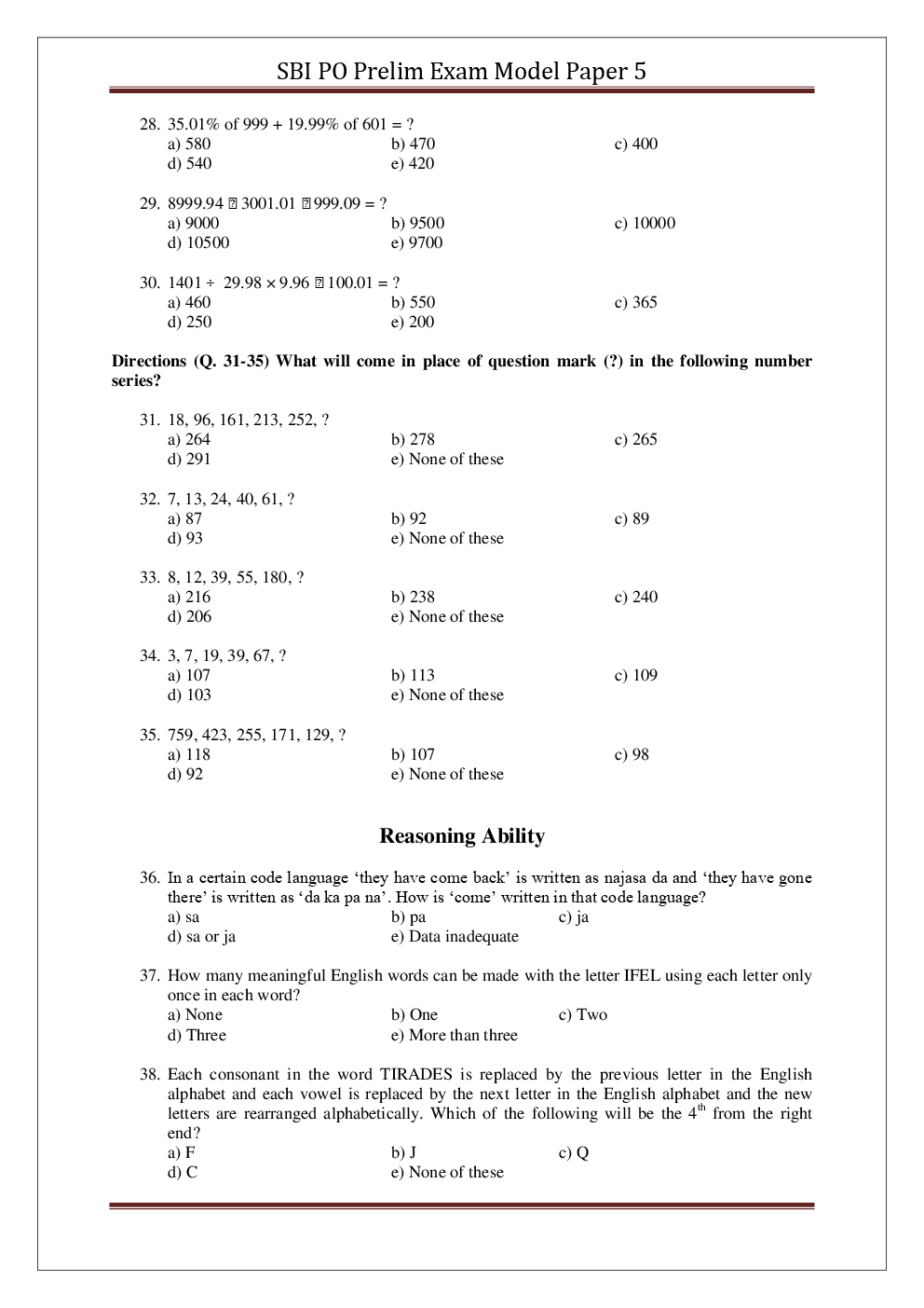 SBI PO Pre Model Paper With Answer Set-5 - Page 5