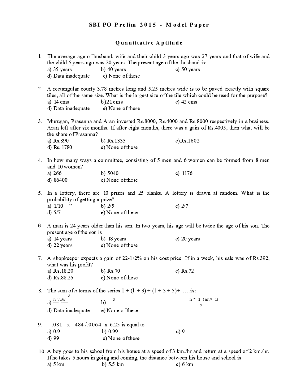 SBI PO Pre Model Paper With Answer 2015 - Page 2