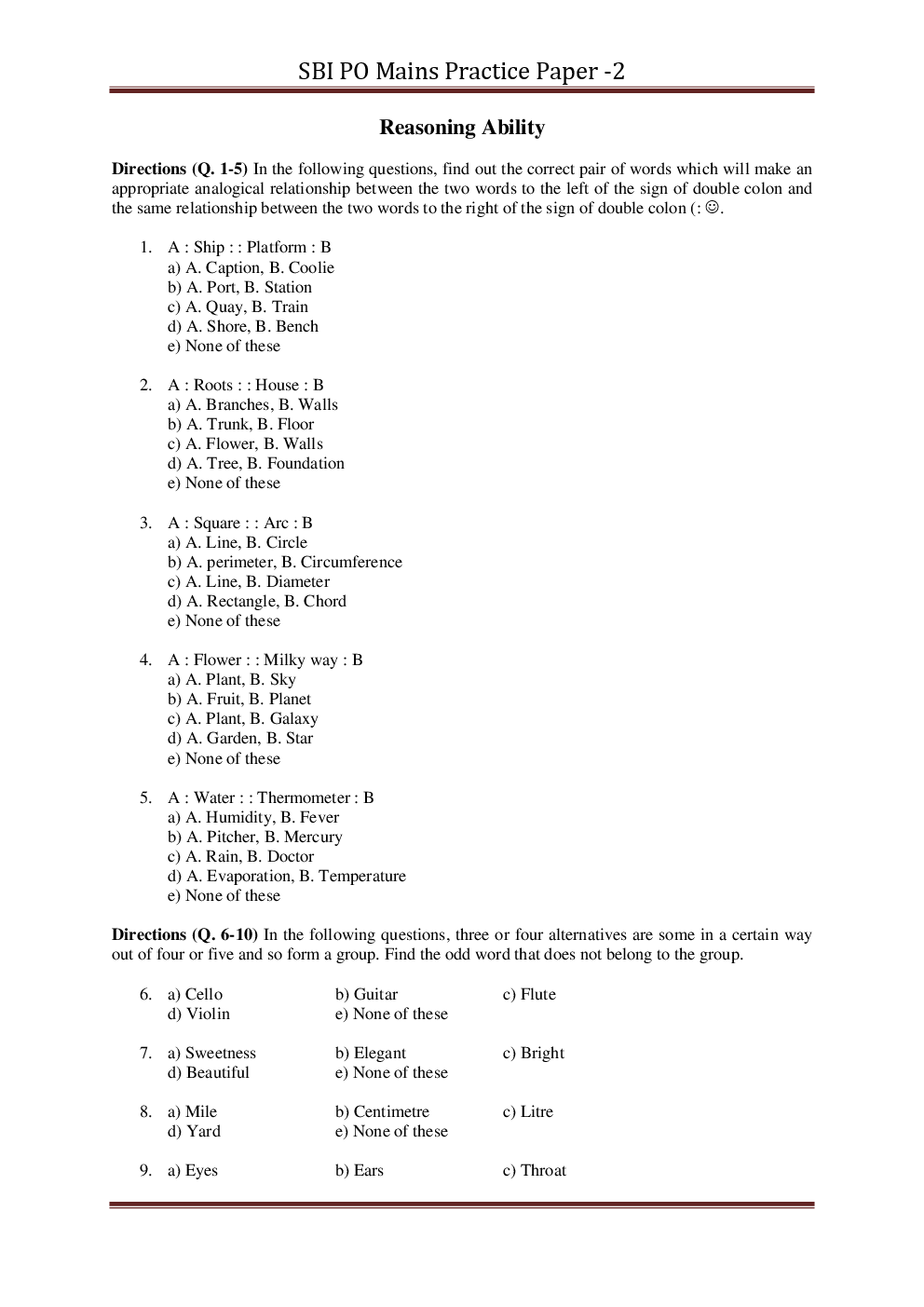 SBI PO Mains Practice Paper Wish Answer Set-2 - Page 2