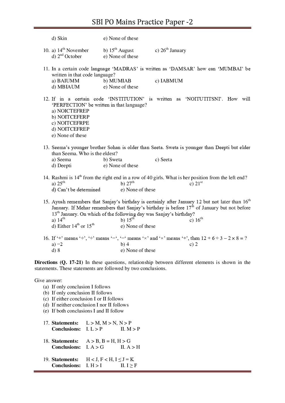 SBI PO Mains Practice Paper Wish Answer Set-2 - Page 3