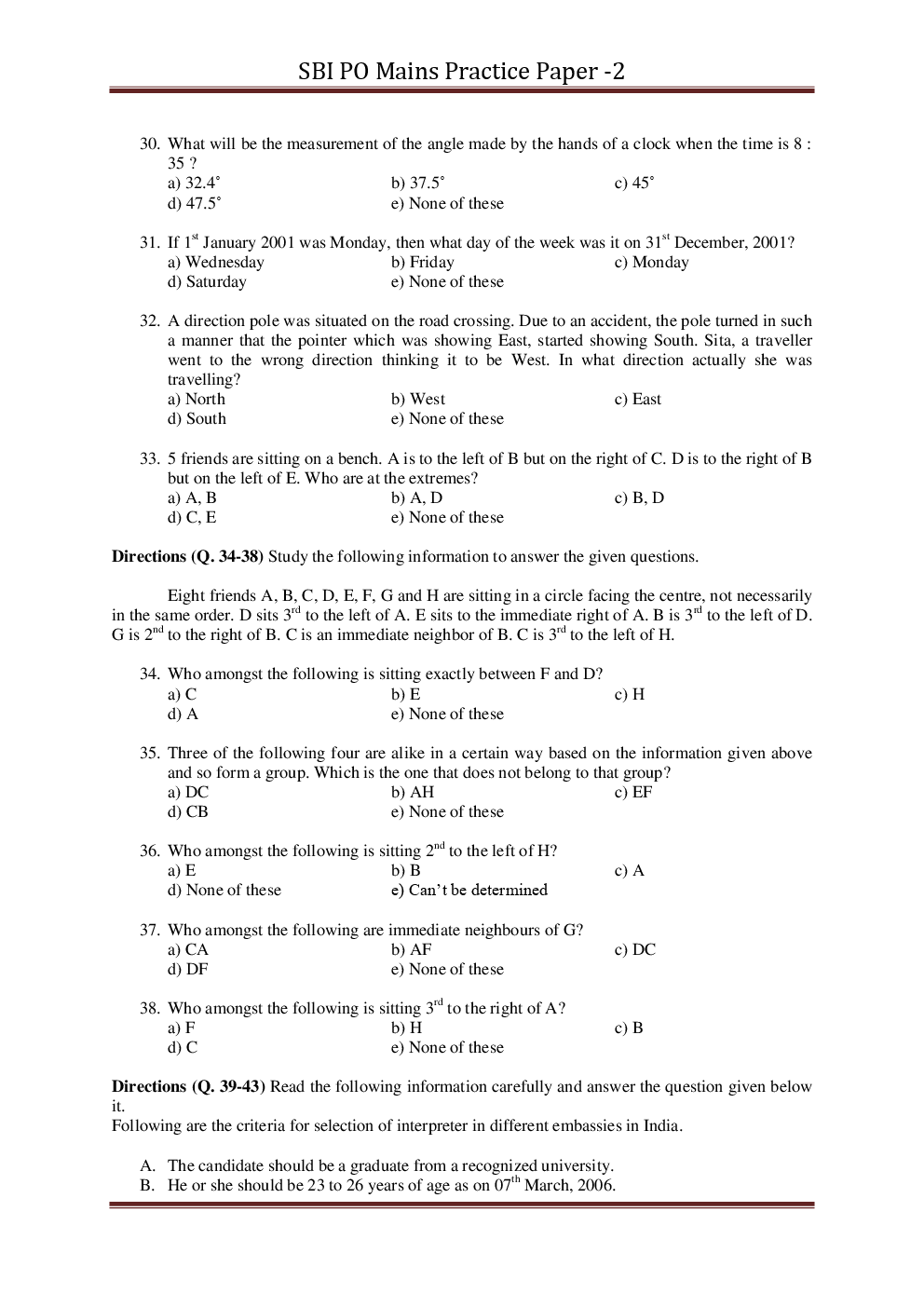 SBI PO Mains Practice Paper Wish Answer Set-2 - Page 5