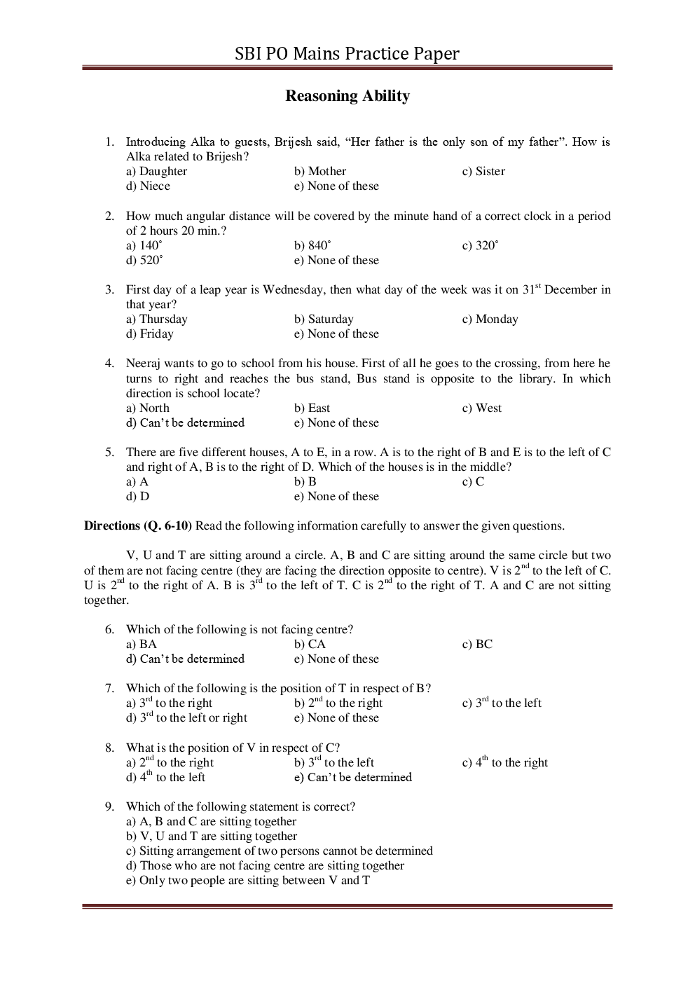 SBI PO Mains Practice Paper Wish Answer Set-1 - Page 2