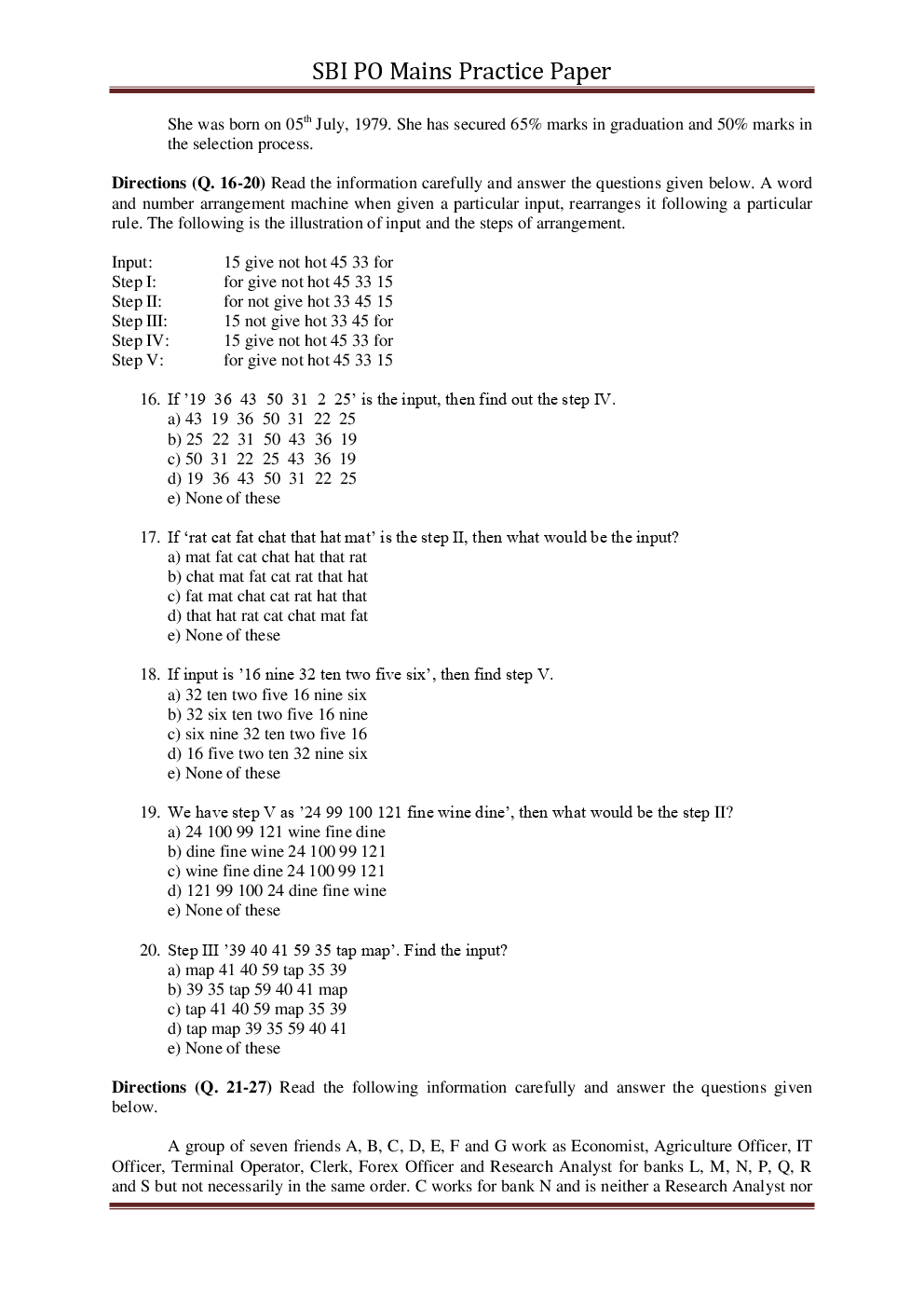 SBI PO Mains Practice Paper Wish Answer Set-1 - Page 4