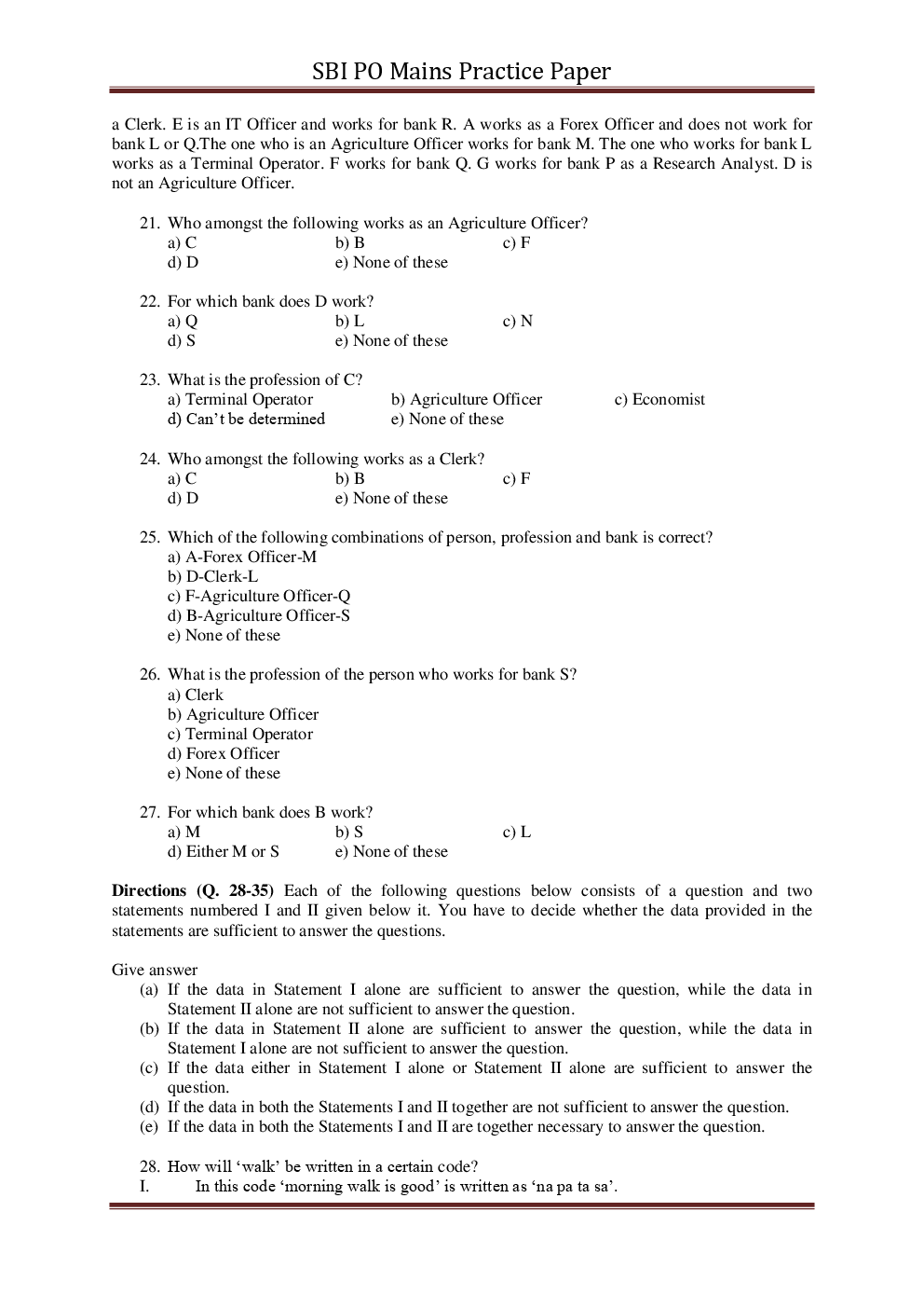 SBI PO Mains Practice Paper Wish Answer Set-1 - Page 5