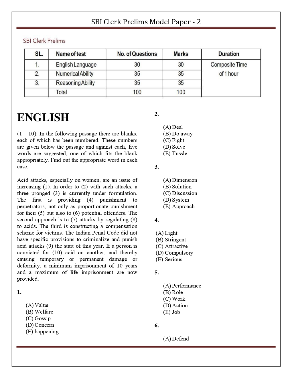SBI Clerk Pre Model Paper-2 - Page 2