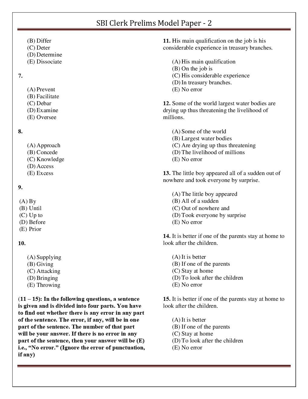 SBI Clerk Pre Model Paper-2 - Page 3