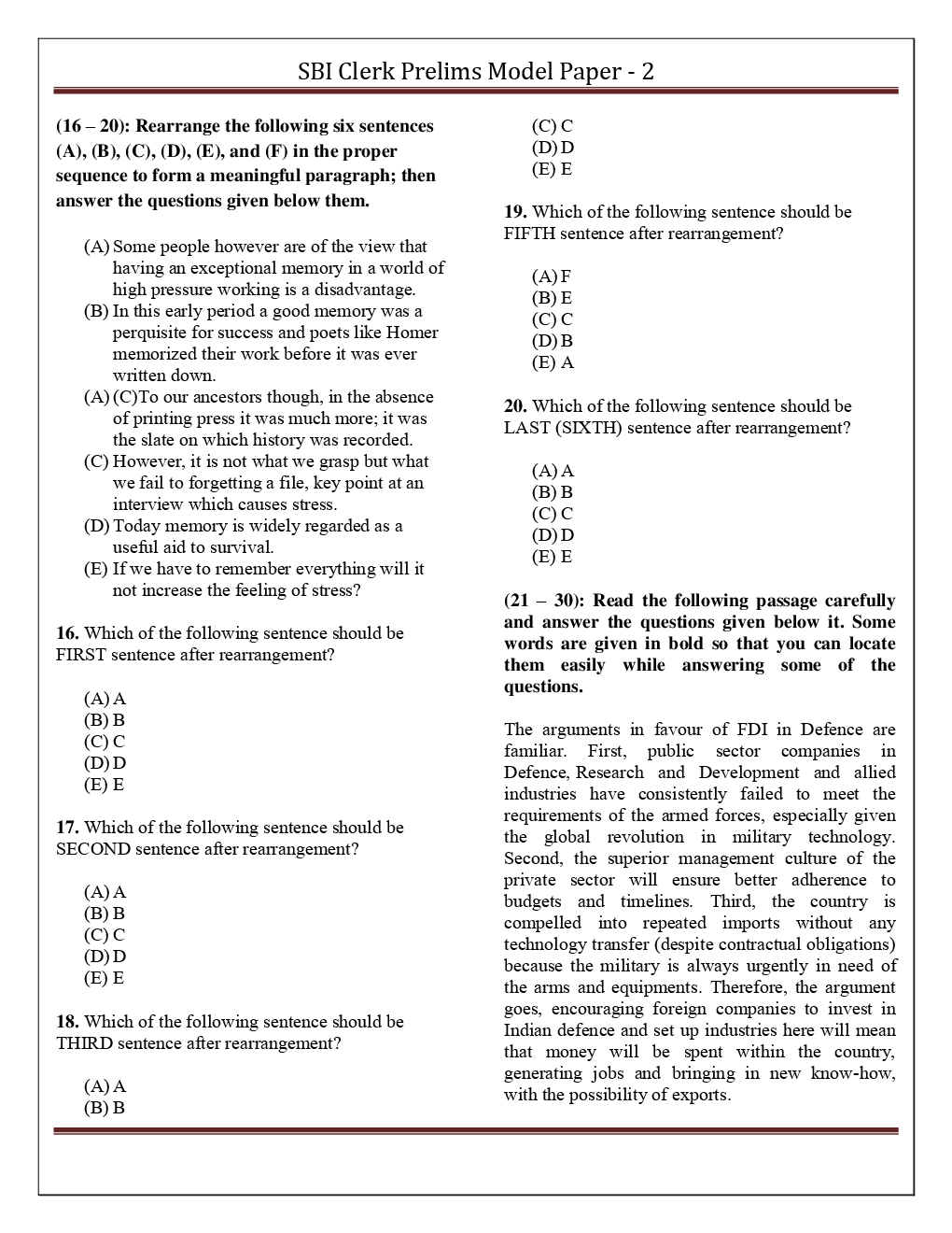 SBI Clerk Pre Model Paper-2 - Page 4