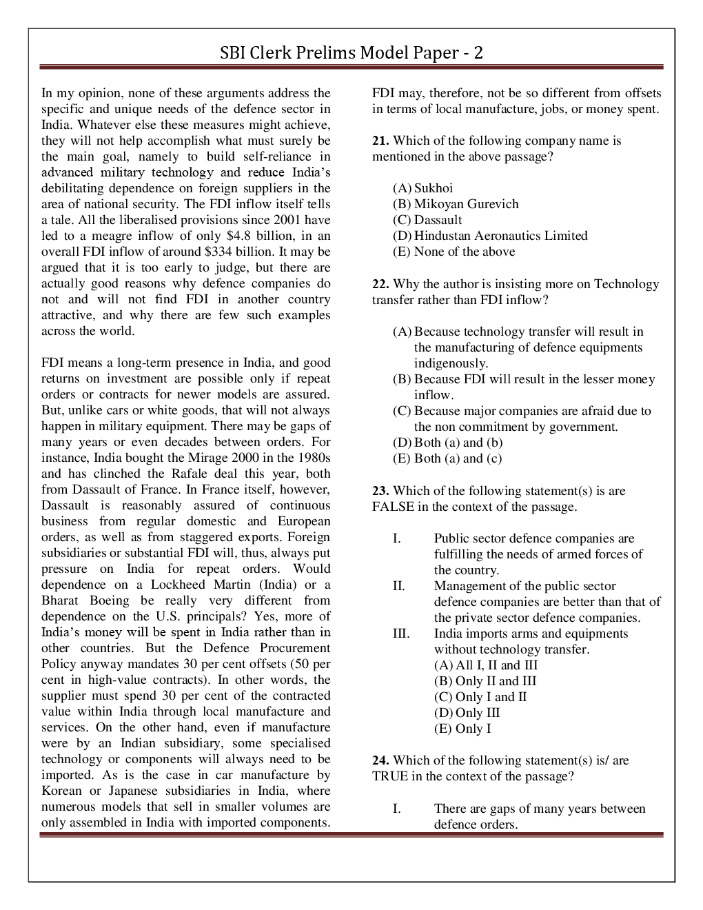 SBI Clerk Pre Model Paper-2 - Page 5