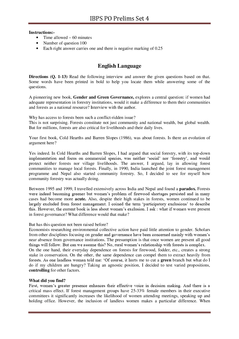 IBPS PO Pre Previous Year Paper With Answer Set-4 - Page 2