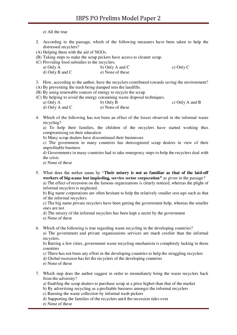 IBPS PO Pre Previous Year Paper With Answer Set-3 - Page 3