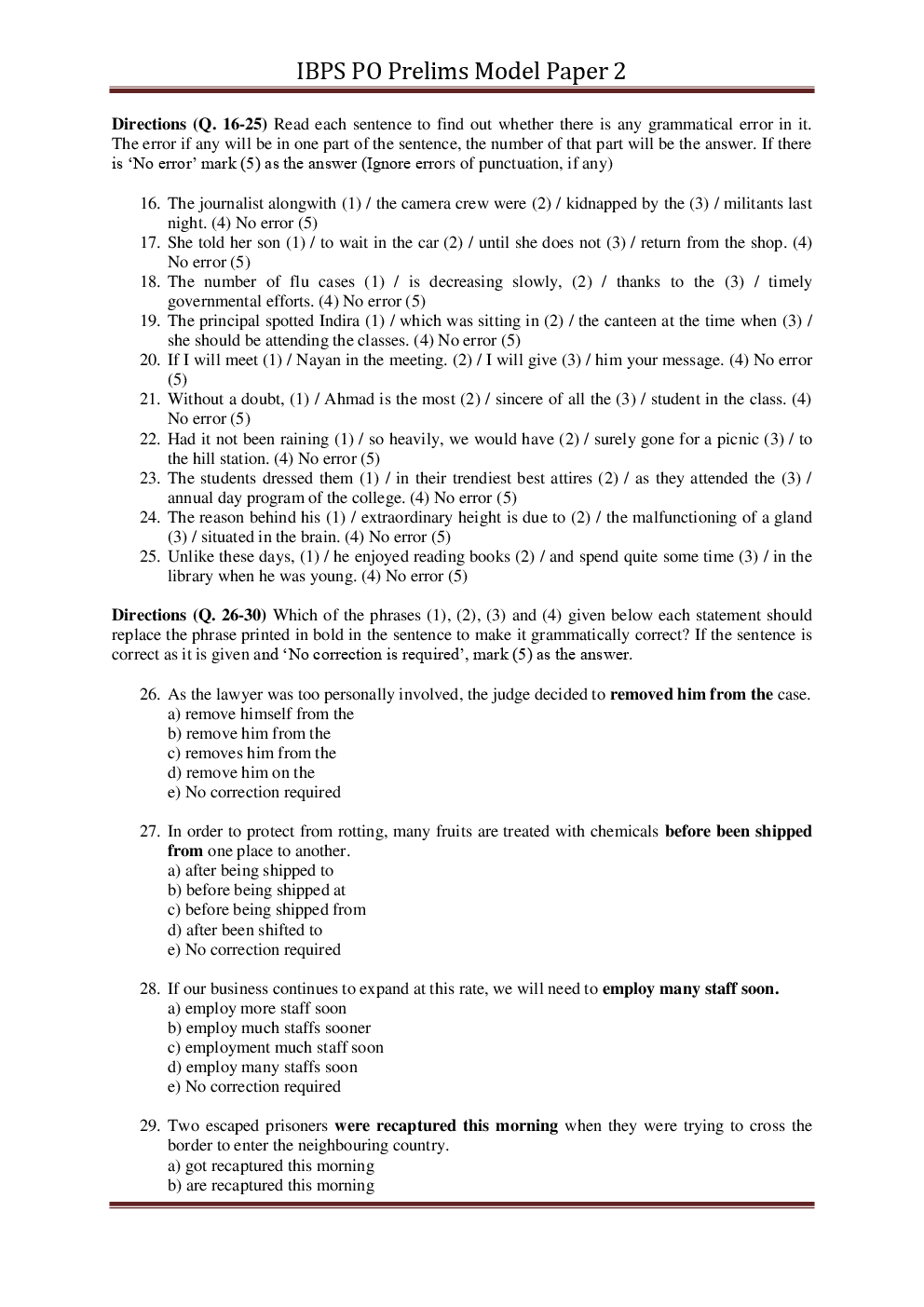 IBPS PO Pre Previous Year Paper With Answer Set-3 - Page 5