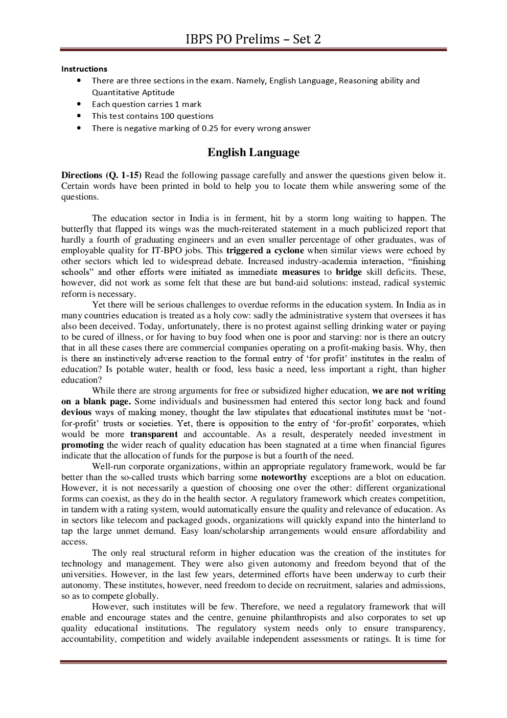 IBPS PO Pre Previous Year Paper With Answer Set-2 - Page 2
