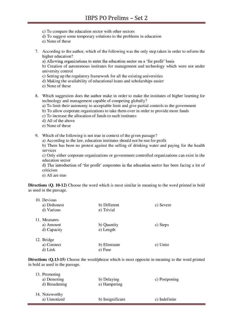 IBPS PO Pre Previous Year Paper With Answer Set-2 - Page 4