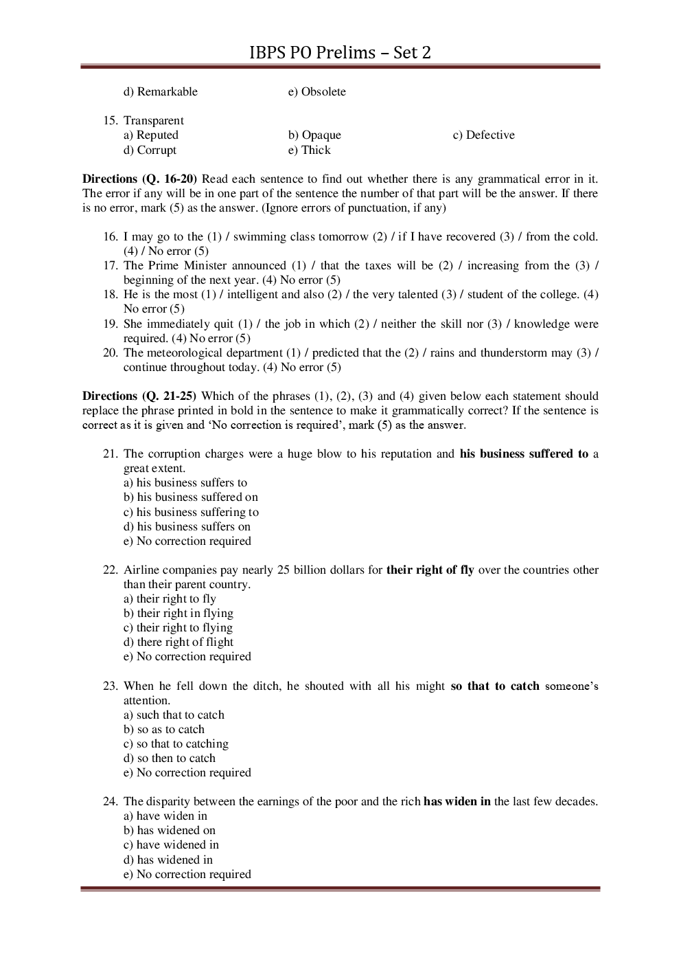 IBPS PO Pre Previous Year Paper With Answer Set-2 - Page 5